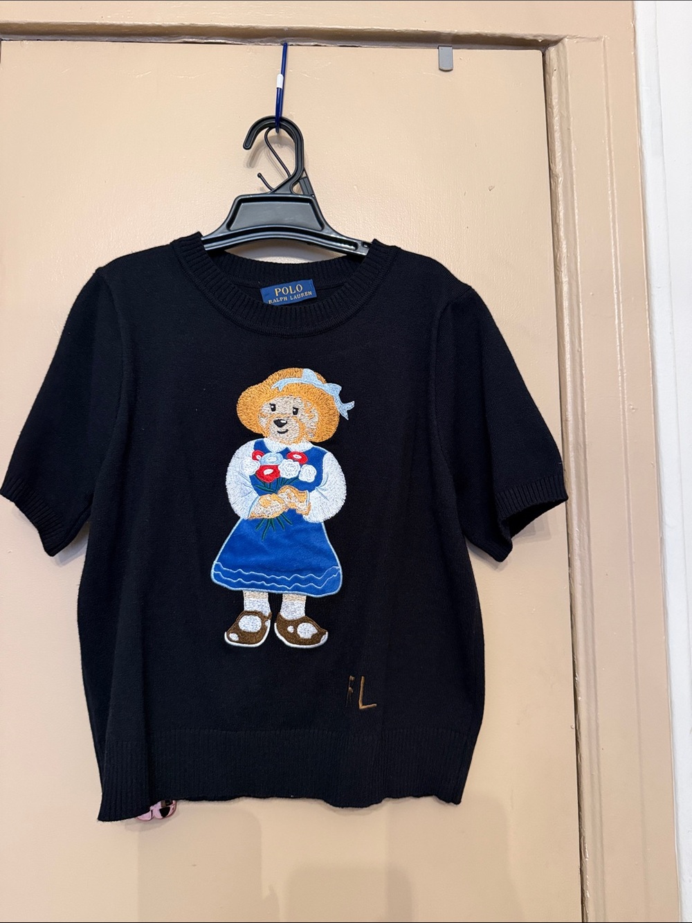 Polo by Ralph Lauren Black Short-Sleeve Knit Top with Embroidered Bear